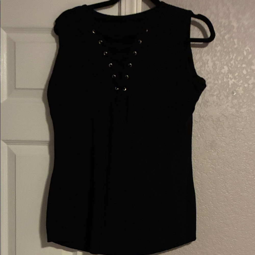 Sleek Black Lace-Up Women's Tank Top